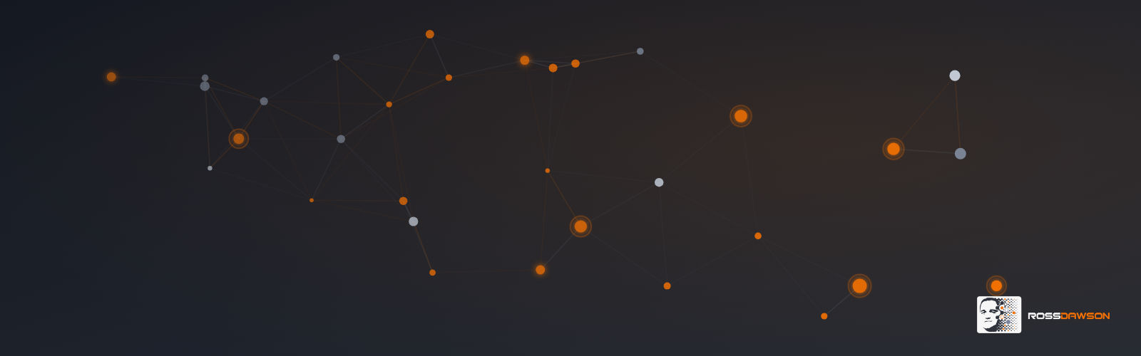 Abstract network motif in orange and charcoal representing AI-native expert networks