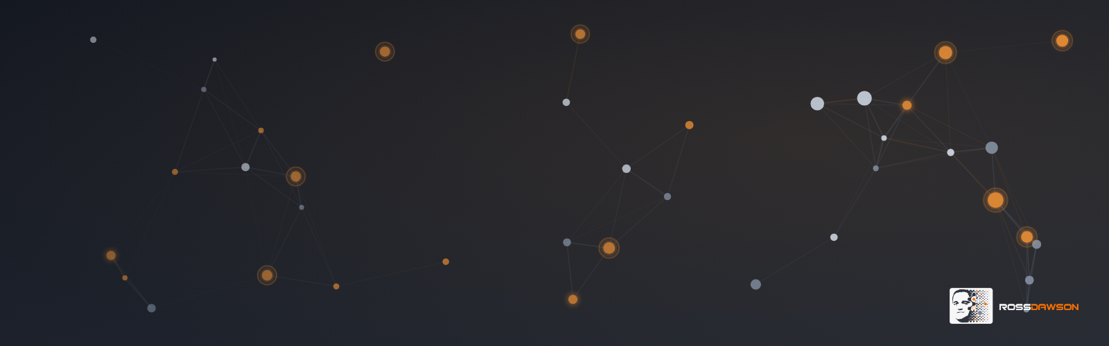Abstract network motif in amber and charcoal representing expert marketplaces and aggregators